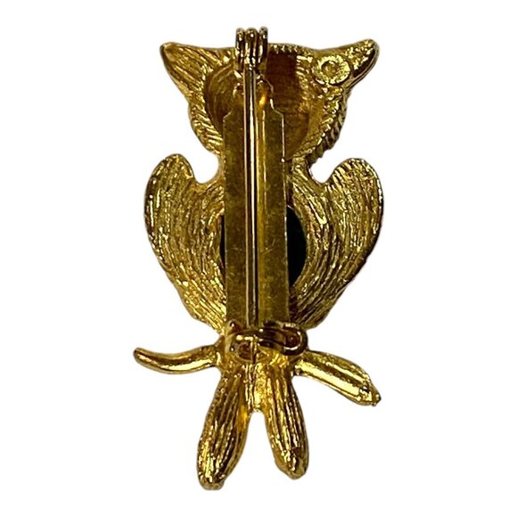 Vtg Gold Toned Owl Turquoise Jelly Belly Body & Red Rhinestone Eyes Brooch Pin - Picture 4 of 4
